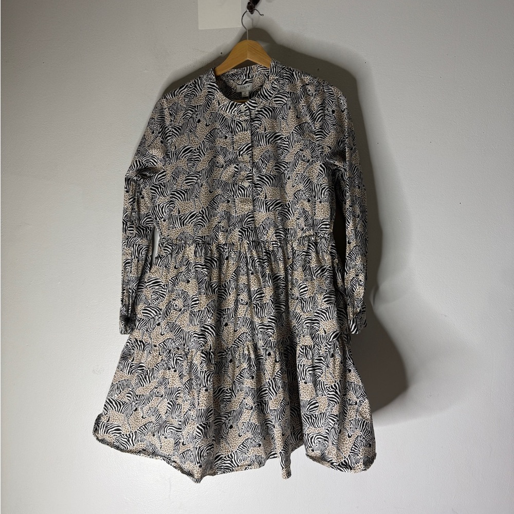 J.CREW Factory Zebra Animal Prit Dress Cotton Lined‎ Safari Fit & Flare M